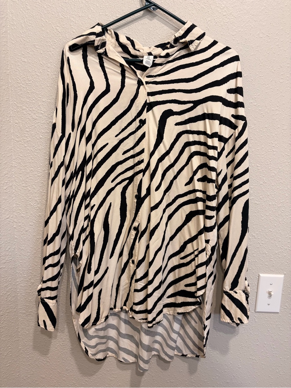 H&M Black and Cream Zebra-Print Button Down Shirt